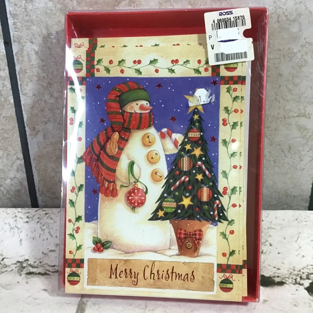 Christmas Greeting Cards Box Of 20 2 Prints Snowmen Puppy Dogs